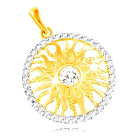 Přívěsek ze zlata 585 - třpytivé slunce v kroužku z čirých zirkonů Šperky eshop