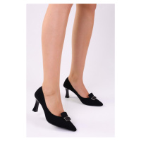 Shoeberry Women's Marcel Black Suede Stiletto Heel Shoes