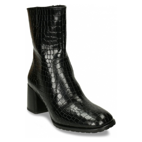 Černé dámské kožené kotníkové boty s krokodýlím vzorem