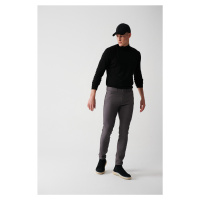 Avva Men's Anthracite Dobby Flexible 5 Pockets Slim Fit Slim Fit Canvas Trousers
