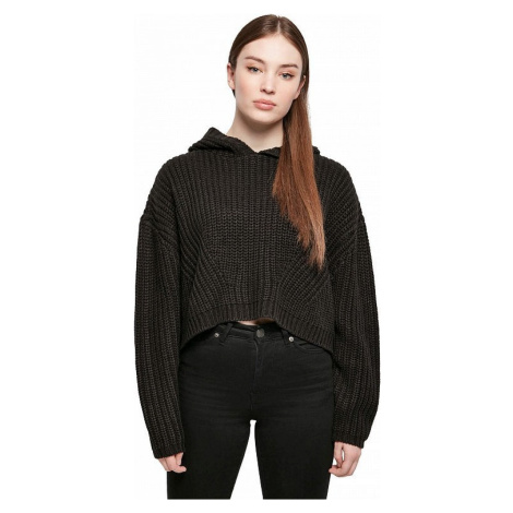 Krátký pletený oversize svetr do pasu a s kapucí Urban Classics
