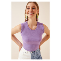 Happiness İstanbul Women's Lilac Crew Neck Cotton Knitted Blouse