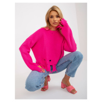 Fluo růžový krátký asymetrický svetr s dírami od RUE PARIS