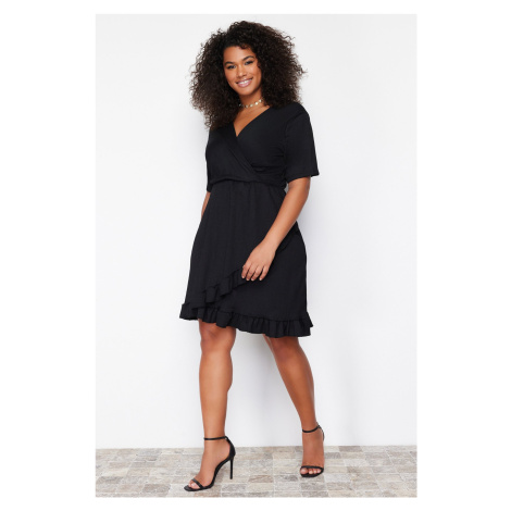Trendyol Curve Black Double-breasted Flounced Knitted Dress Double-breasted Flounced Mini Knitte