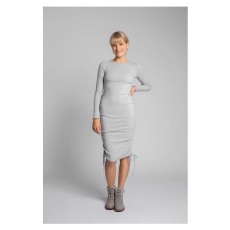 LA039 Žebrované šaty z bavlněného úpletu s nastavitelnými šňůrkami - světle šedé