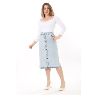 Şans Women's Plus Size Blue Front Buttoned Denim Skirt