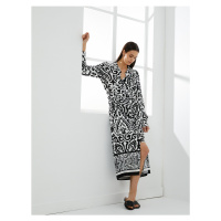 Koton Ethnic Patterned Midi Shirt Dress Belted Button Long Sleeve