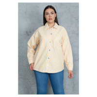 Şans Women's Plus Size Yellow Gabardine Fabric Metal Buttoned Unlined Shirt Coat