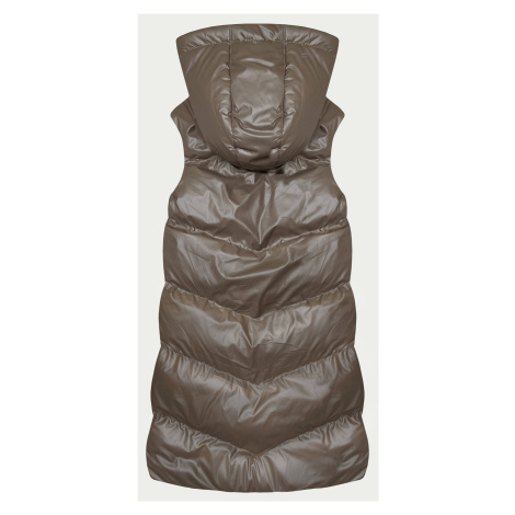 Dlouhá béžová péřová vesta s kapucí (5M3183-84) J.STYLE