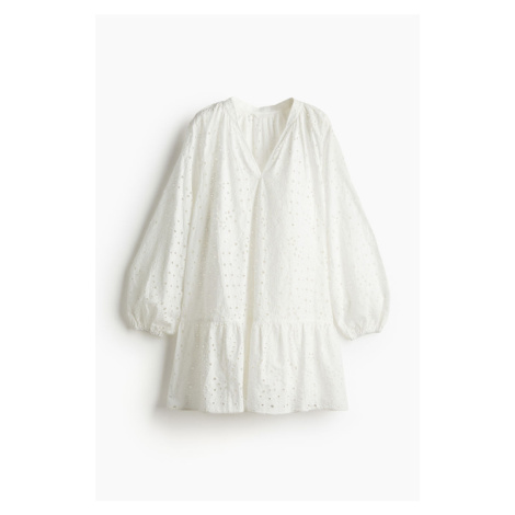H & M - Tunikové šaty's madeirou - bílá H&M