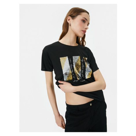 Koton Sequined T-Shirt Crew Neck Short Sleeve