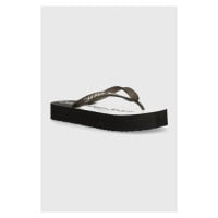 Žabky Calvin Klein Jeans BEACH SANDAL FLATFORM MONOLOGO dámské, černá barva, na platformě, YW0YW