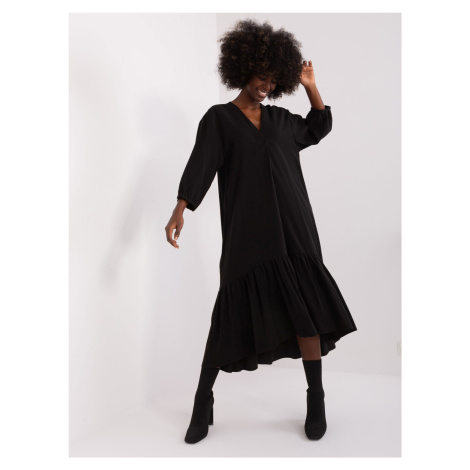 Černé volné šaty s volánem a dlouhými rukávy - ZULUNA Factory Price