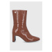 Kožené kotníkové boty Sisley dámské, hnědá barva, na podpatku