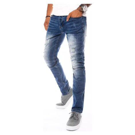 Modré děrované džíny s prosvětlením Denim vzor BASIC