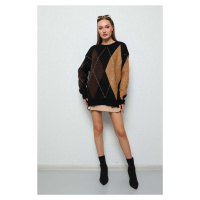 BİKELİFE Women's Diamond Pattern Oversized Sweater