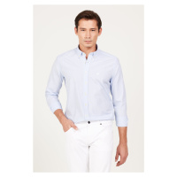 AC&Co / Altınyıldız Classics Men's A.Blue-White Slim Fit Slim Fit Button-down Collar Cotton Stri