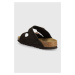 Semišové pantofle Birkenstock Arizona dámské, hnědá barva, 1027083