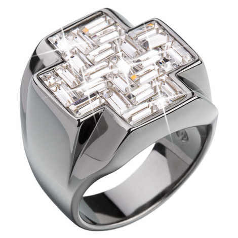 Evolution Group Stříbrný prsten s krystaly bílý kříž 35811.1