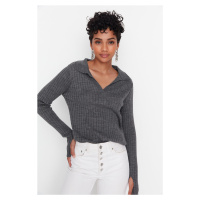 Trendyol Anthracite Polo Collar Knitwear Sweater