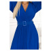Modré midi šaty se skládanou sukní