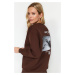 Trendyol Brown Thick Fleece Interior Printed on the Back Cycling Collar Regular Fit Knitted Swea