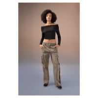 DEFACTO Straight Fit Cargo Pocket High Waist Standard Length Gabardine Trousers