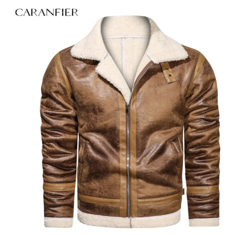 Zimná kožená bunda vintage s teplou podšívkou CARANFLER