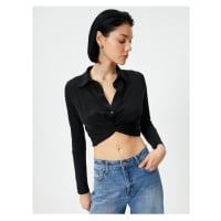 Koton Crop Shirt Slim Fit Classic Collar with Binding Detail