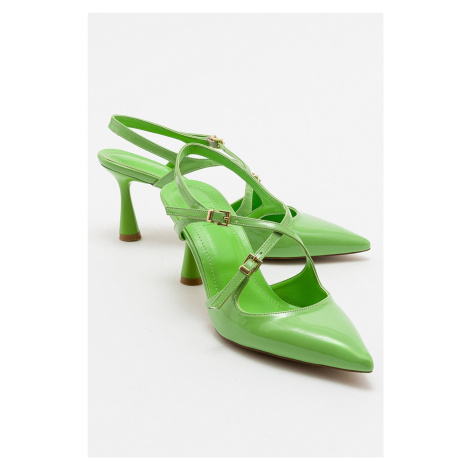 LuviShoes Peanut Green Patent Leather Women's Pointed Toe Thin Heel Shoes