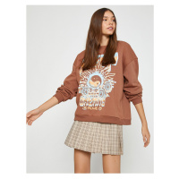Koton Crew Neck Sweatshirt Oversize Long Sleeve With Fleece Inside