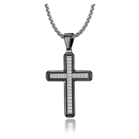 Přívěsek z chirurgické oceli Křížek Blessed - Černý - Model včetně řetízku 3mm/ 55 cm