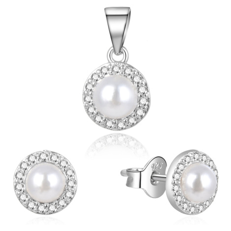 Beneto Půvabná stříbrná souprava šperků s pravými perlami AGSET270PL (přívěsek, náušnice)