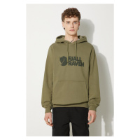 Bavlněná mikina Fjallraven Logo Hoodie F84144 622 pánská, zelená barva, s kapucí, potiskem