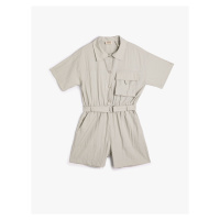 Koton Jumpsuit with Short Sleeves, Shirt Collar with Belt, Pockets and Snaps with Snap Buttons.