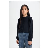 DEFACTO Girl's Crew Neck Buttoned Navy Blue Knit School Cardigan