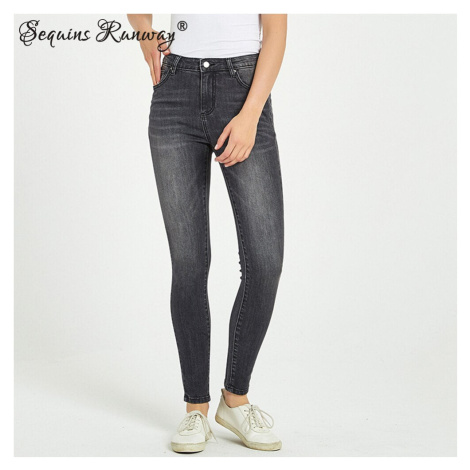 Klasické skinny džíny se středním pasem Sequins Fashion