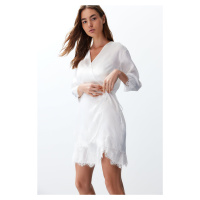 Trendyol Bridal White Satin Lace and Tie Detailed Woven Dressing Gown