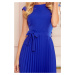 Modré midi šaty s krátkým rukávem a skládanou sukní