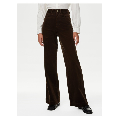 Tmavě hnědé dámské široké manšestrové kalhoty Marks & Spencer