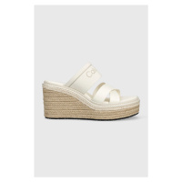 Pantofle Calvin Klein WEDGE 50HH - HE dámské, bílá barva, na klínku, HW0HW01498