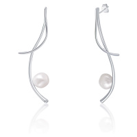 JwL Luxury Pearls Dlouhé stříbrné náušnice s pravými barokními perlami a zirkony JL0681