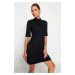 Trendyol Black Stone Detailed Skater/Short Sleeve Mini Knitted Pencil Dress