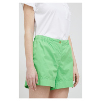 Bavlněné šortky Tommy Hilfiger zelená barva, hladké, high waist