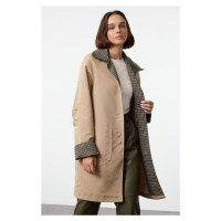 Trendyol Beige Plaid Lined Regular Midi Trench Coat