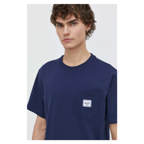 Bavlněné tričko Herschel tmavomodrá barva