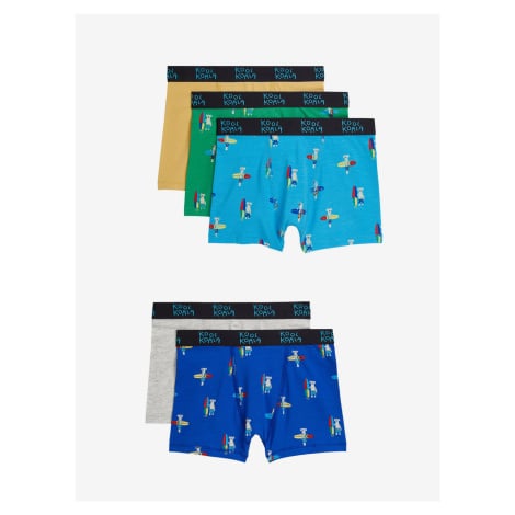 Sada pěti klučičích vzorovaných boxerek v modré, šedé, zelené a žluté barvě Marks & Spencer
