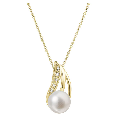 Evolution Group Zlatý 14 karátový náhrdelník s bílou říční perlou a brilianty 92PB00051