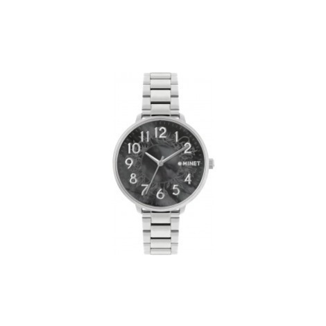 MINET MWL5170 Stříbrno-černé dámské hodinky PRAGUE Black Flower s čísly