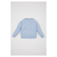 DEFACTO Baby Girl Blue Crew Neck Knitted Patterned Sweater